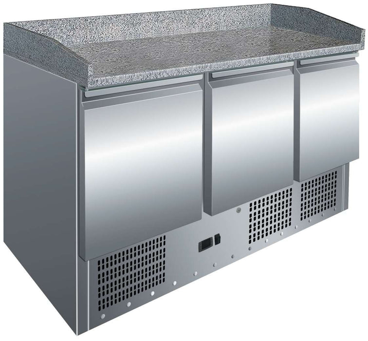Mesa GN1/1 3 Puertas Preparación Pizzas con Encimera de Granito de 1365 x700 x1050h mm PEKIN S903PZ