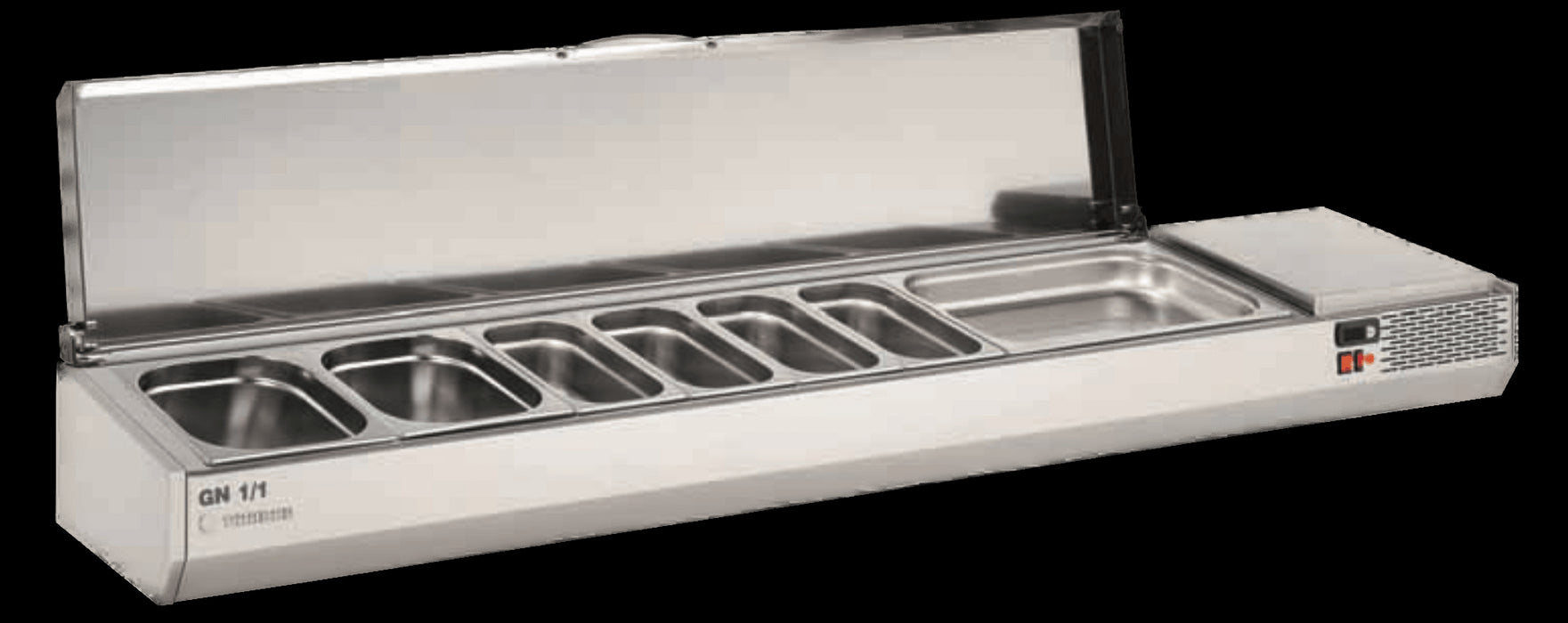 Vitrina refrigerada de ingredientes con tapa para cubetas 1/3 CORECO EI-1/3-T