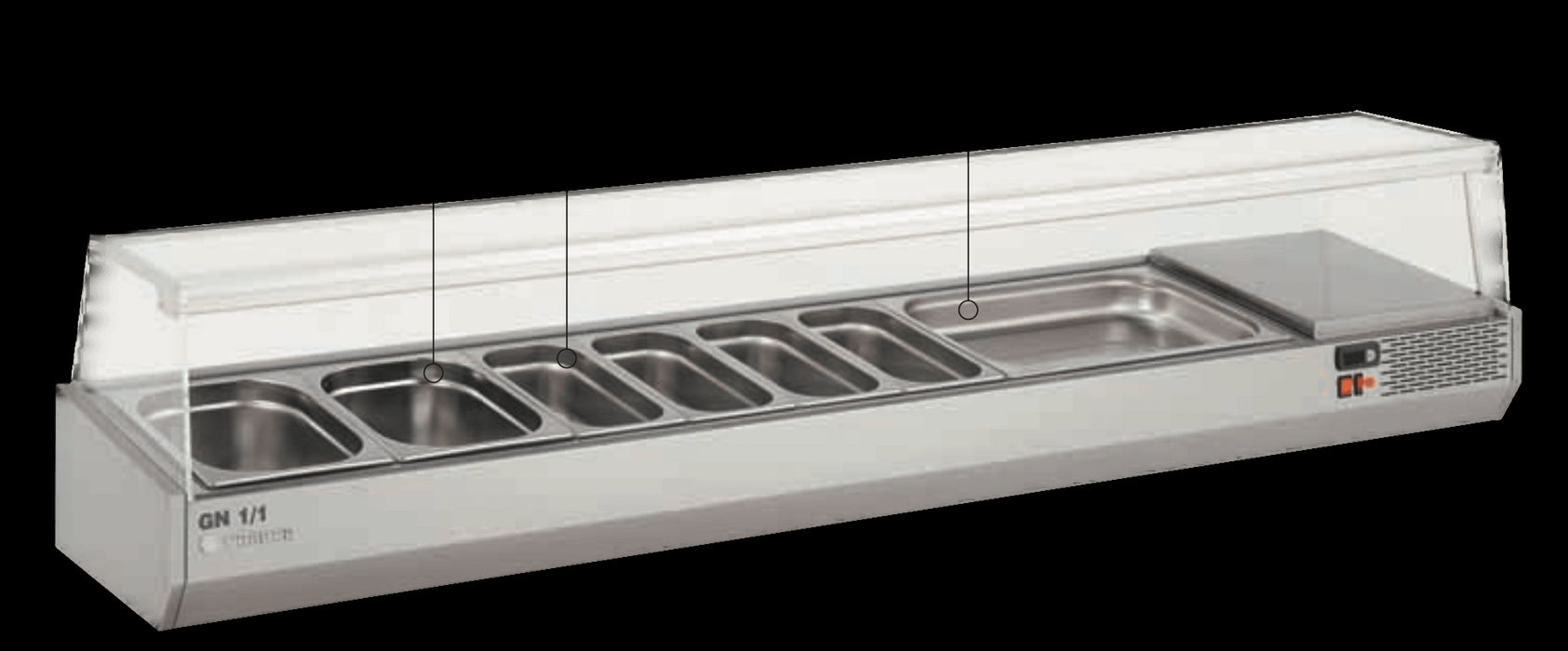 Vitrina refrigerada de ingredientes cúpula cristal para cubetas 1/3 CORECO EI-1/3