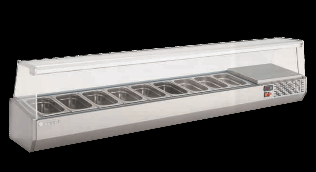 Vitrina refrigerada de ingredientes con cúpula cristal para cubetas 1/4 CORECO EI-1/4