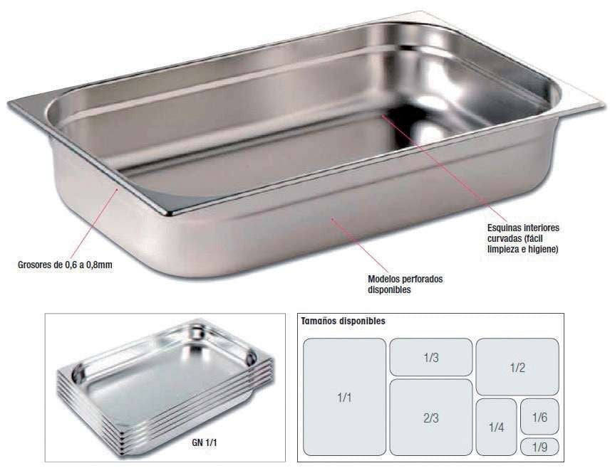 Cubetas Gastronorm Acero Inoxidable de GN1/9-100 PEKIN GNCH39