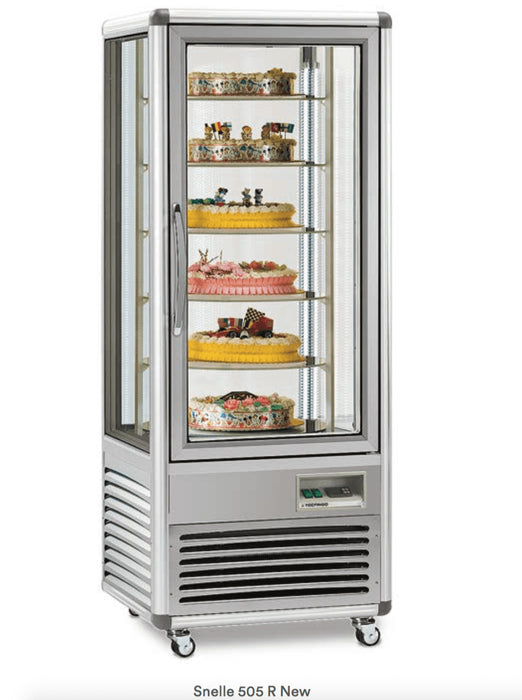 Expositor refrigerado 4 caras cristal ancho 70 cm 500 litros estante cristal Snelle 505