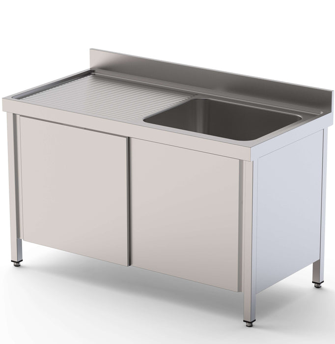 Fregadero Acero Inoxidable 1 Cubas Derecha Fondo 600 Con Puertas Correderas 1400x600x850h mm IS1614R10SD
