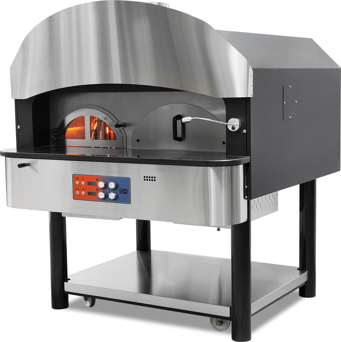 Horno de pizza a gas y leña con base de piedra rotativa 6 pizzas de diámetro 30 cm EMPSPO05