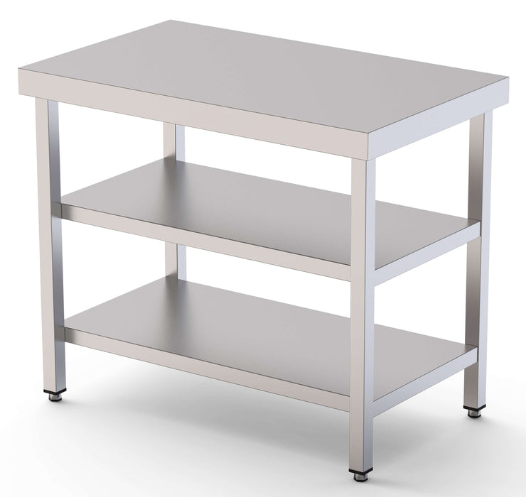 Mesa de Trabajo Acero inoxidable Central Con 2 Estante 1900x800x850h mm WTC180190S2