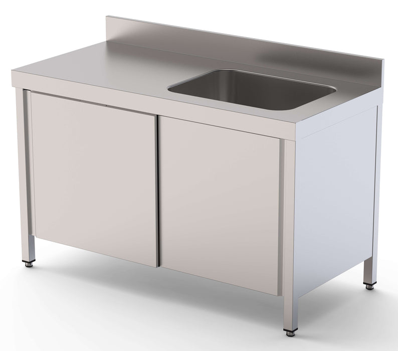 Mesa de Trabajo Acero Inoxidable Mural Con Puertas y Con Cubeta a la Derecha 2800x600x850h mm WTW16028RBSD