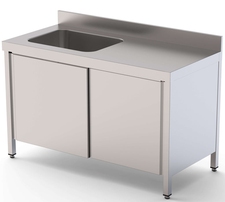 Mesa de Trabajo Acero Inoxidable Mural Con Puertas y Con Cubeta a la Izquierda 1800x600x850h mm WTW16018LBSD