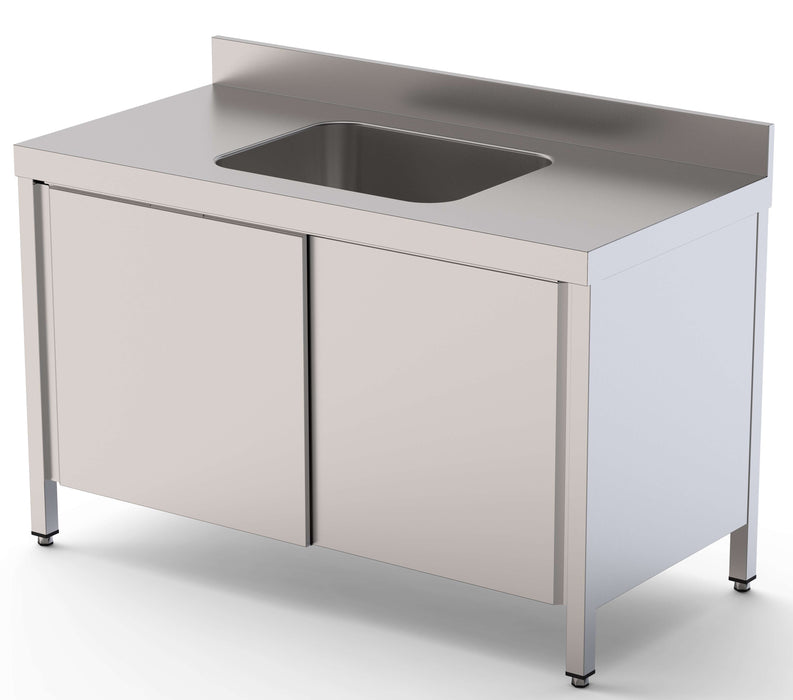 Mesa de Trabajo Acero Inoxidable Mural Con Puertas y Con Cubeta Central 2000x600x850h mm WTW16020CBSD