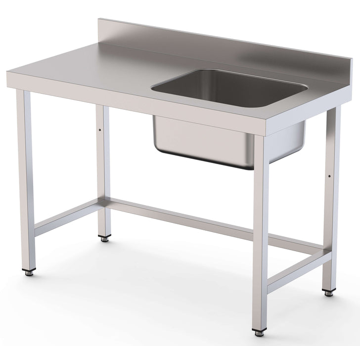 Mesa de Trabajo Acero Inoxidable Mural Sin Estante y Con Cubeta a la Derecha 1800x600x850h mm WTW16018RB0