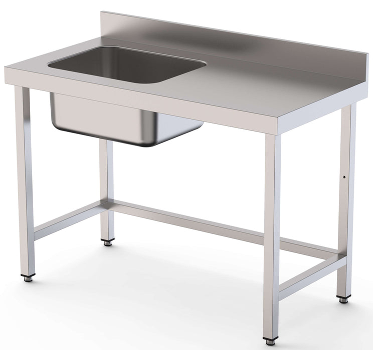 Mesa de Trabajo Acero Inoxidable Mural Sin Estante y Con Cubeta a la izquierda 2400x700x850h mm WTW17024LB0