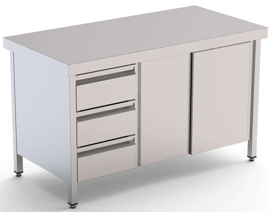 Mesa de Trabajo Inoxidable Central Con Cajones a la Izqda 2400x600x850h mm WTC16024DDL