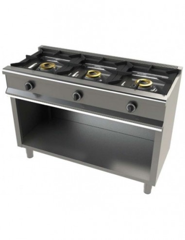 Cocina a gas con mueble de 3 fuegos 8+8+8 Kw SerIe 550 JUNEX con medidas 1200x550x850h mm 6300/1