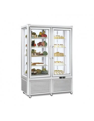 Expositor refrigerado pastelería 4 caras cristal estante giratorio 2 puertas Tecfrigo Prisma 800 RGTN