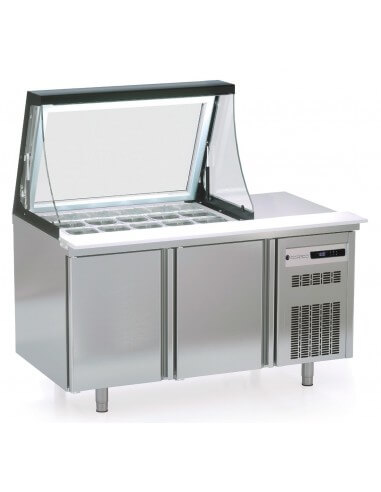 Mesa refrigerada con puerta cúpula cristal elevable preparación ensaladas y kebab CORECO PC80-150