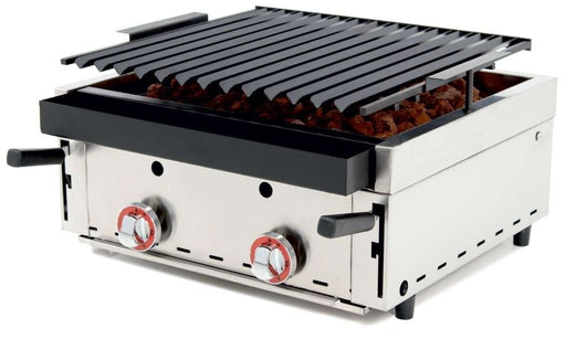 Barbacoa a gas piedra volcánica con parrilla pavonada ancho 60 fondo 60 60BAR - FrigeriaHosteleria.com