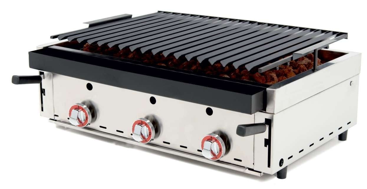 Barbacoa a gas piedra volcánica parrilla regulable ancho 90 fondo 60 90BAR - FrigeriaHosteleria.com