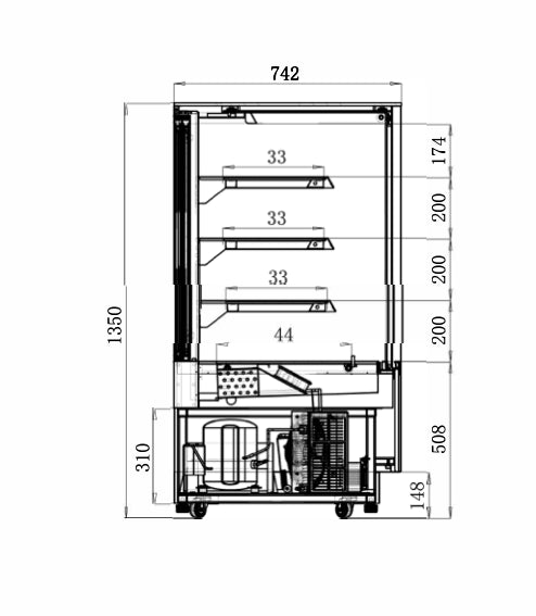 TEFCOLD Vitrina refrigerada cristal recto ancho 120 cm 3 estantes LPD1203F/BLACK