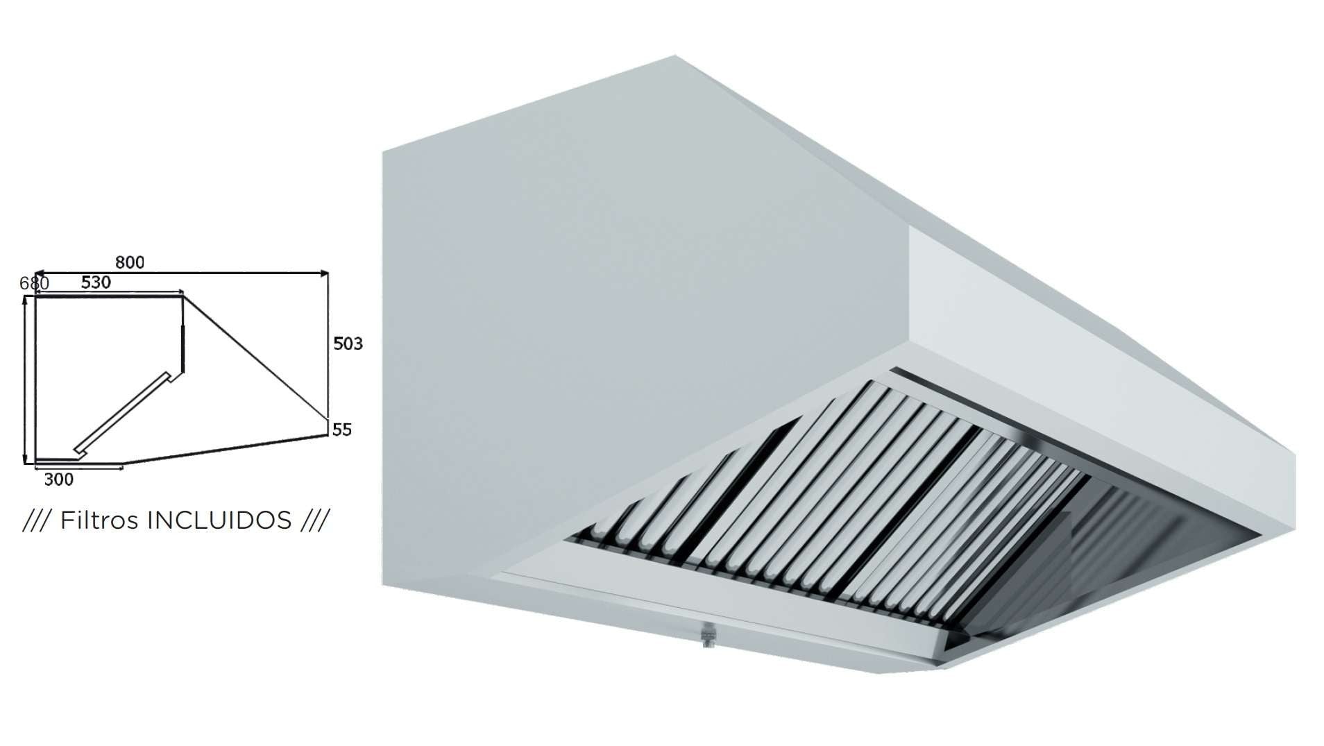 Campana extractora sin turbina ancho 250 A25080CM - FrigeriaHosteleria.com
