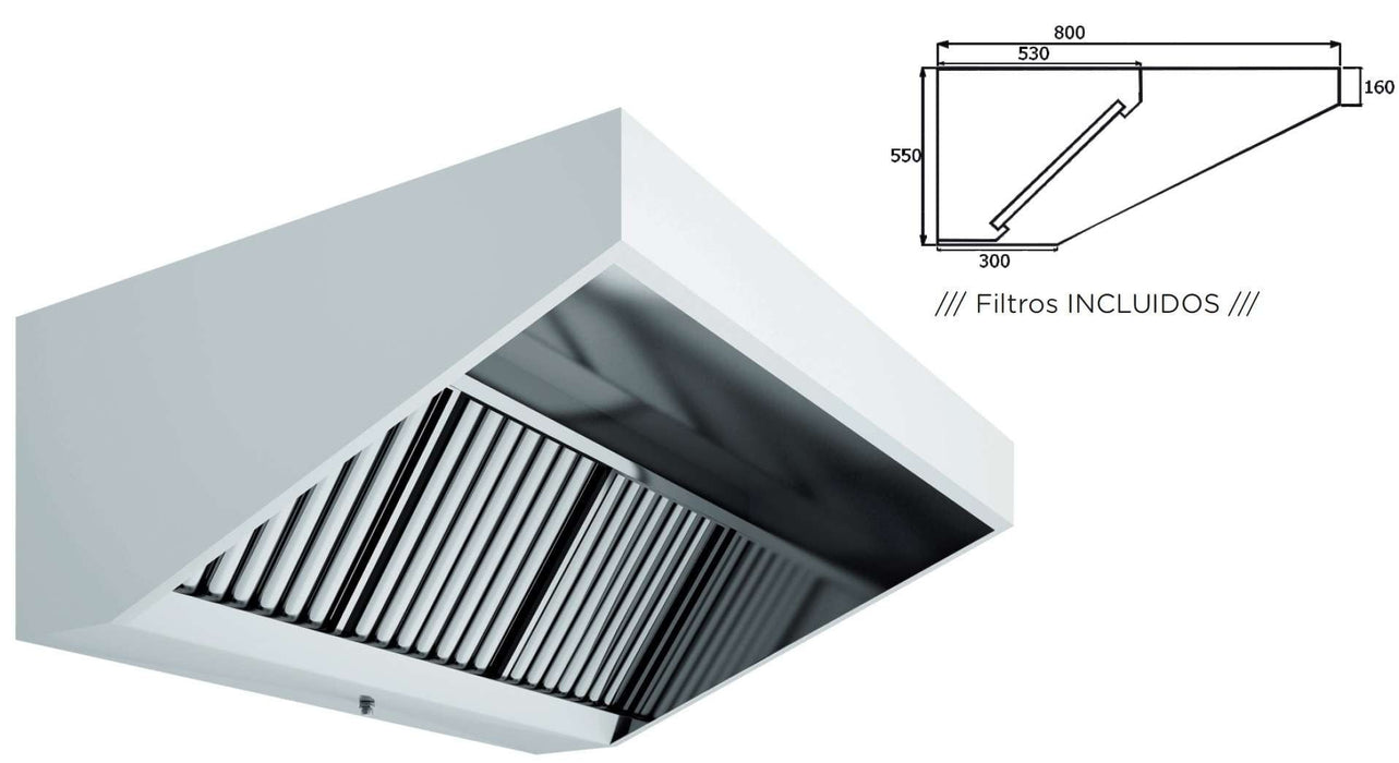 Campana techo bajo fondo 800 sin turbina ancho 150 A15080CMB - FrigeriaHosteleria.com