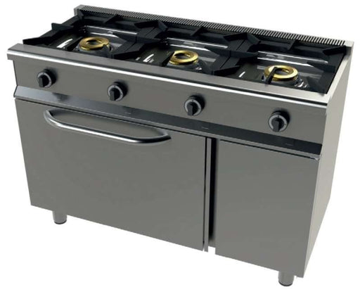 Cocina a gas 3 fuegos con horno GN1/1 ancho 120 fondo 55 JUNEX 6301/1 - FrigeriaHosteleria.com