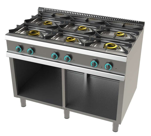 Cocina a gas 6 fuegos con mueble ancho 120 fondo 70 FO7N600 - FrigeriaHosteleria.com