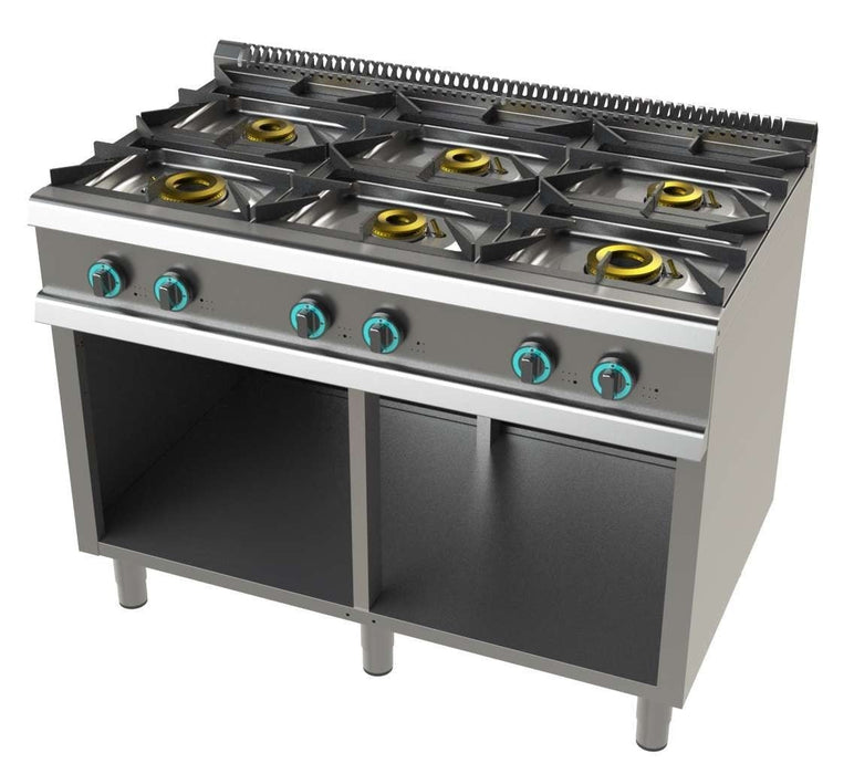 Cocina a gas 6 fuegos con mueble ancho 120 fondo 70 FO7N600 - FrigeriaHosteleria.com