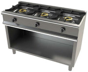 Cocina a gas con mueble de 3 fuegos 8+8+8 Kw SerIe 550 JUNEX con medidas 1200x550x850h mm 6300/1 - FrigeriaHosteleria.com