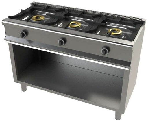 Cocina a gas con mueble de 3 fuegos 8+8+8 Kw SerIe 550 JUNEX con medidas 1200x550x850h mm 6300/1 - FrigeriaHosteleria.com