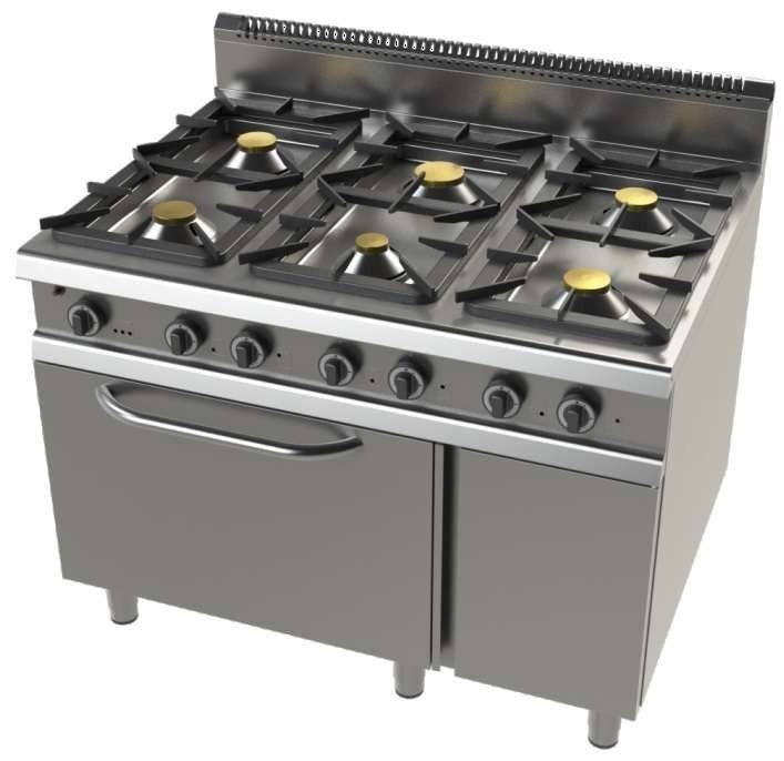Cocina a gas con mueble de 6 fuegos con medidas 1200x900x900h mm JUNEX FO9C600 - FrigeriaHosteleria.com