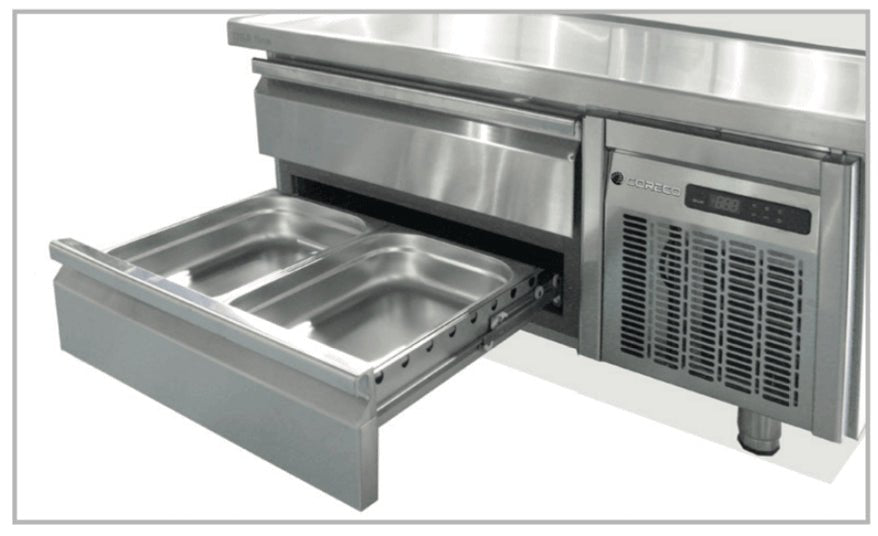 CORECO Mesa fría baja con cajones para cocina fondo 70 KBR - FrigeriaHosteleria.com