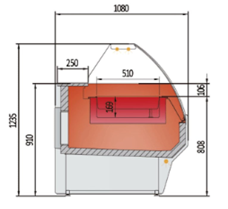 CORECO Vitrina expositora caliente cristal curvo fondo 108 CVE - 10 - C - HE - FrigeriaHosteleria.com