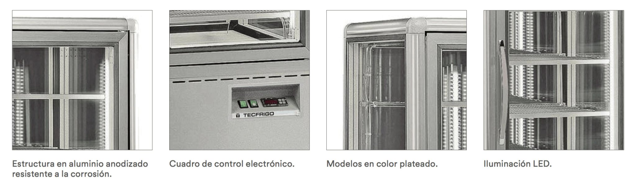 Expositor refrigerado 4 caras cristal ancho 70 cm 500 litros estante cristal Snelle 505 - FrigeriaHosteleria.com