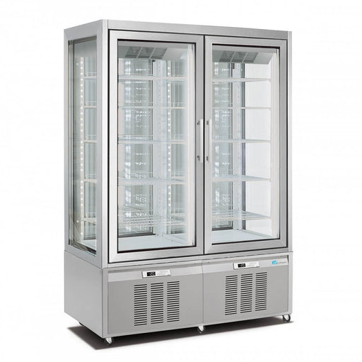 Expositor refrigerado y congelador pastelería 2 puertas 4 caras cristal INFRICO LO7703VNP - FrigeriaHosteleria.com
