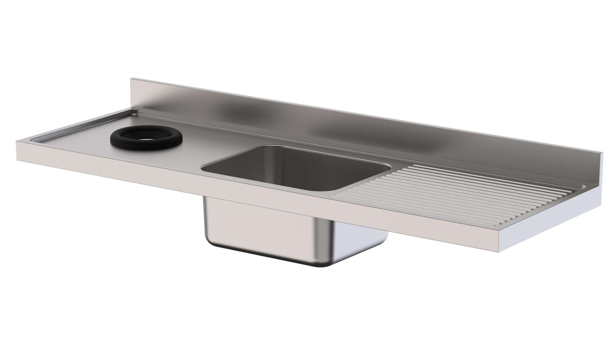 Fregadero Acero Inoxidable 1 Cuba Derecha Con Aro Desbarazado Fondo 700 Sin Mueble 1400x700x300h mm IS1714LWH10 - FrigeriaHosteleria.com