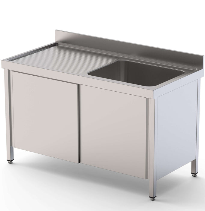 Fregadero Acero Inoxidable 2 Cubas Derecha Fondo 600 Con Puertas Correderas 1600x600x850h mm IS1616R20SD - FrigeriaHosteleria.com
