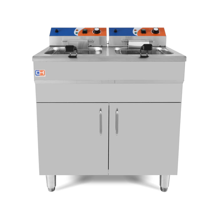 Freidora eléctrica 2 cubas 14+14 litros con mueble EF - 162VC - FrigeriaHosteleria.com