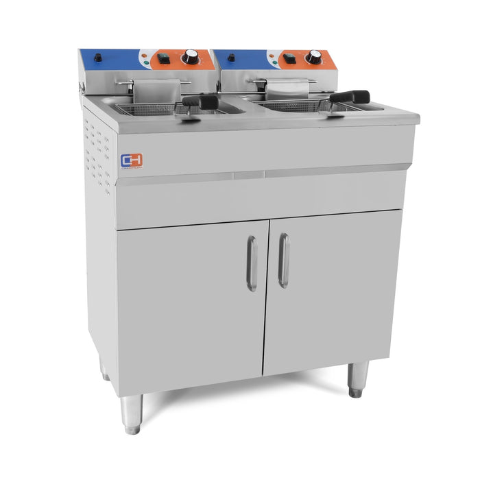 Freidora eléctrica 2 cubas 14+14 litros con mueble EF - 162VC - FrigeriaHosteleria.com
