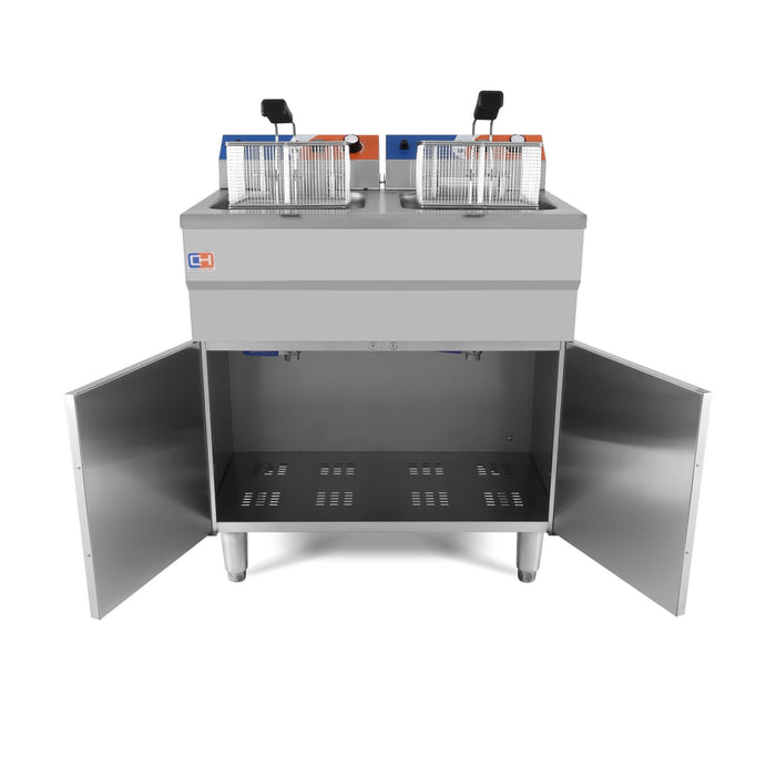 Freidora eléctrica 2 cubas 14+14 litros con mueble EF - 162VC - FrigeriaHosteleria.com