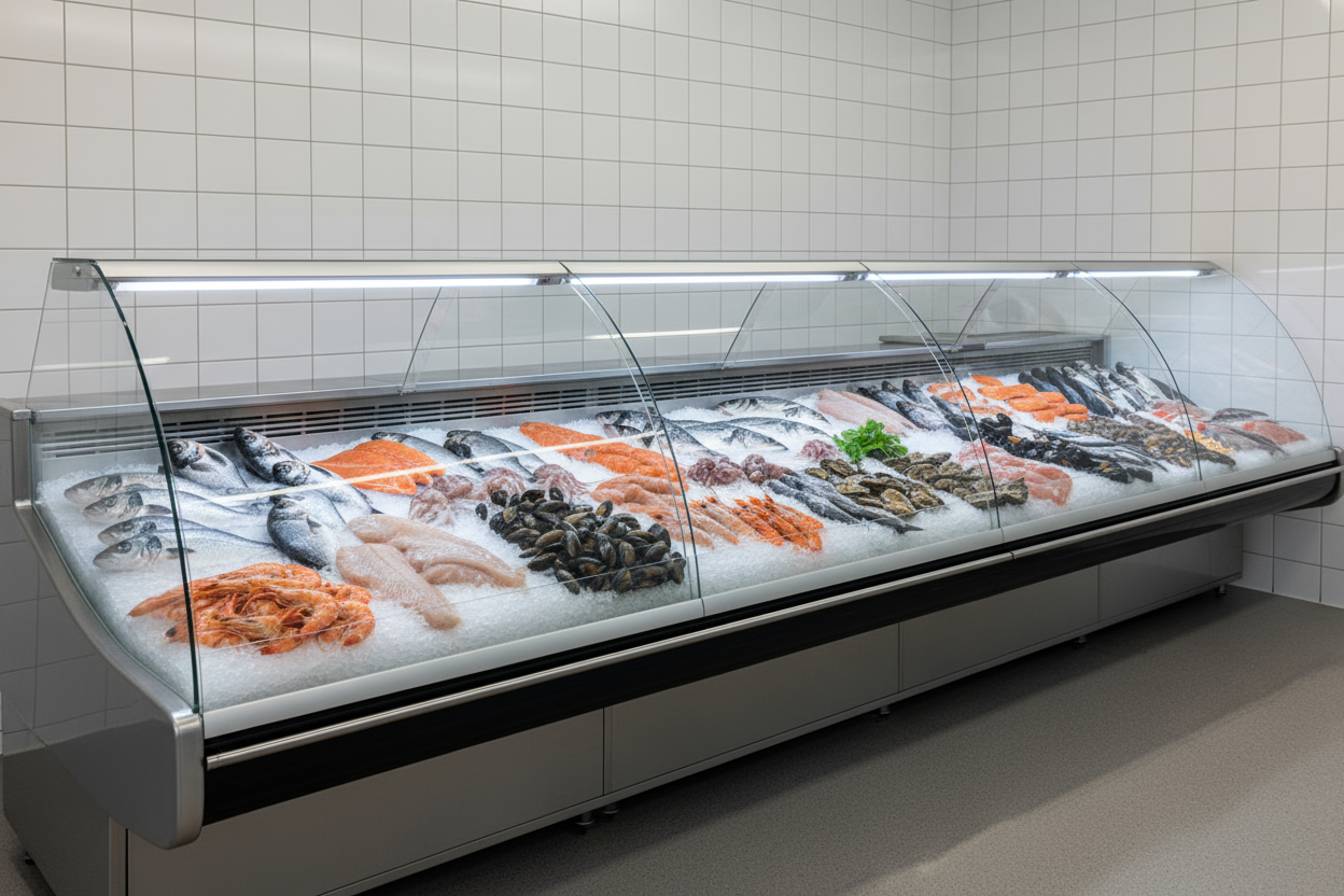 imagen con medidas 1000 x 200 de vitrinas expositoras de pescado de pescaderías