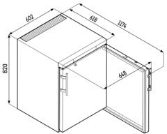 LIEBHERR Refrigerador Inox empotrable bajo encimera con enfriamiento por circulación de aire 134 Litros FKUv 1660