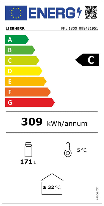 LIEBHERR Refrigerador blanco empotrable bajo encimera con enfriamiento por circulación de aire 171 Litros FKv 1800