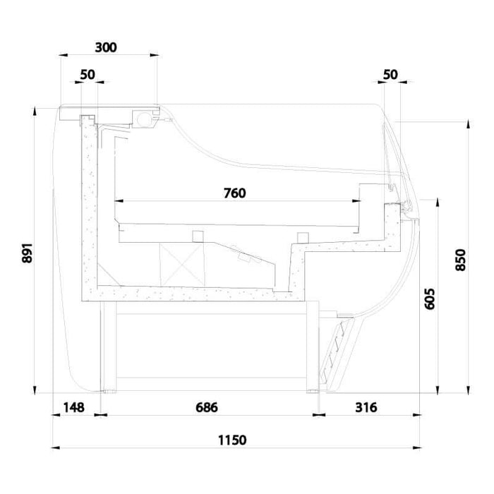 INFRICO Vitrina expositora autoservicio refrigeración ventilada fondo 118 VBC - SUCB - FrigeriaHosteleria.com