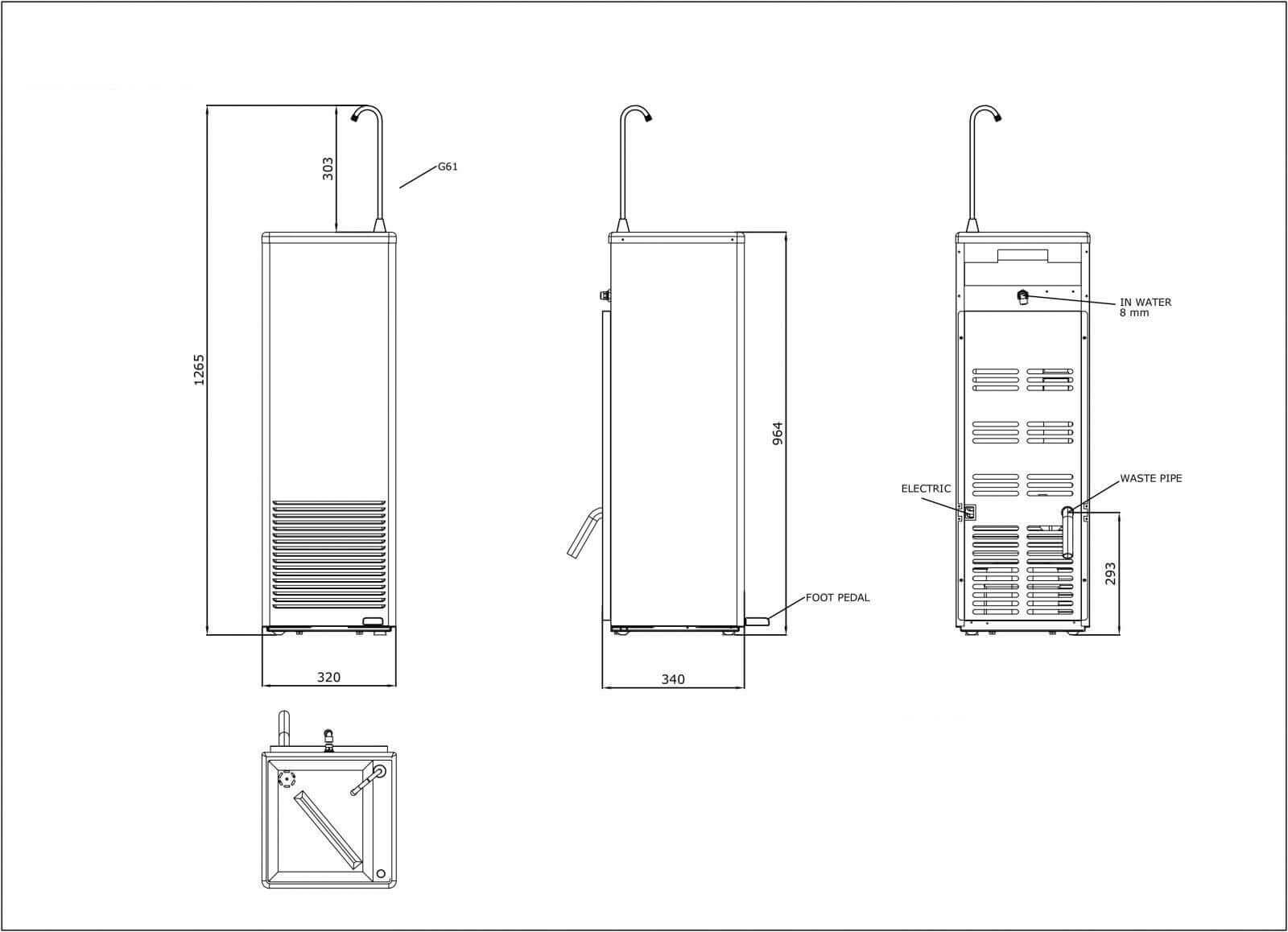 ITV Fuente de agua fría con pedal y grifo RA5GP - FrigeriaHosteleria.com