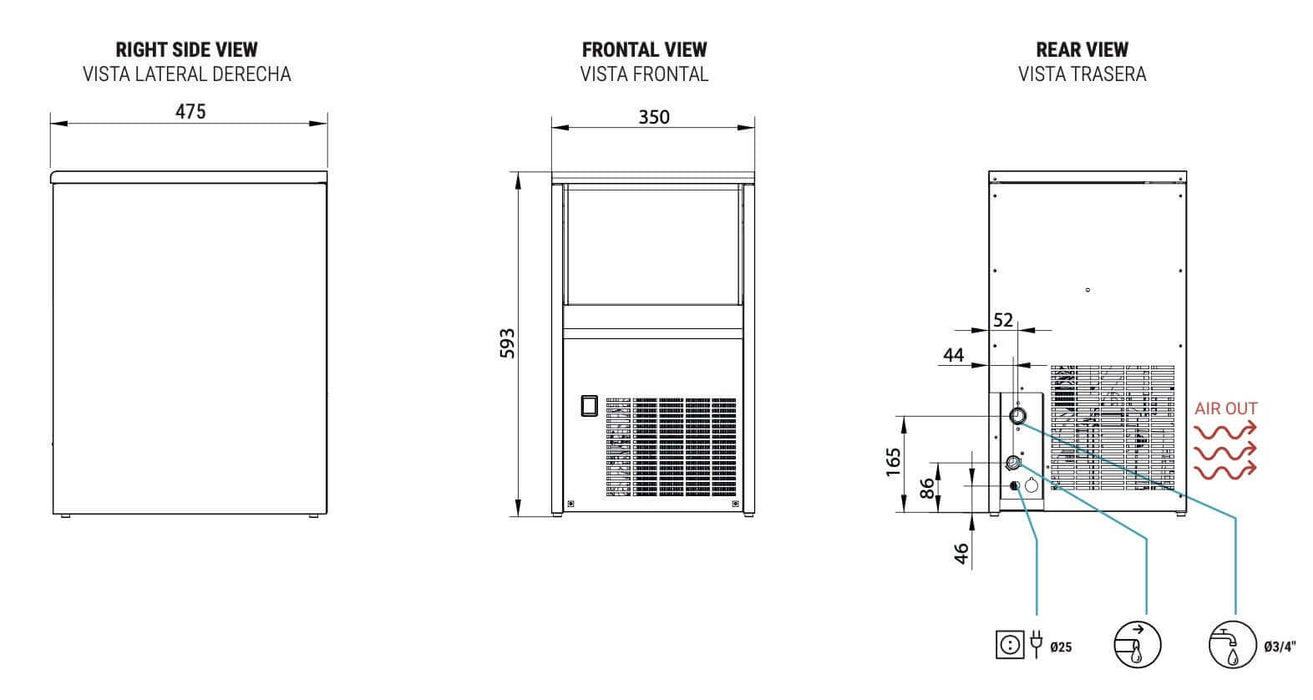 Máquina de hielo producción 23 kg ITV Orion 20 - FrigeriaHosteleria.com