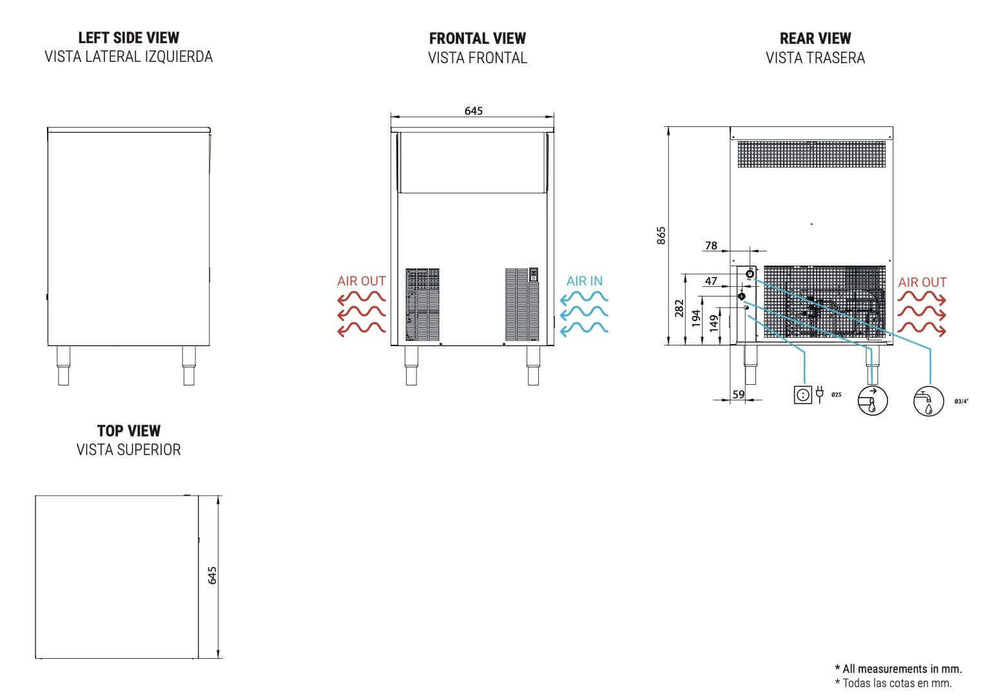 Máquina de hielo producción 77 kg ITV Orion 80 - FrigeriaHosteleria.com
