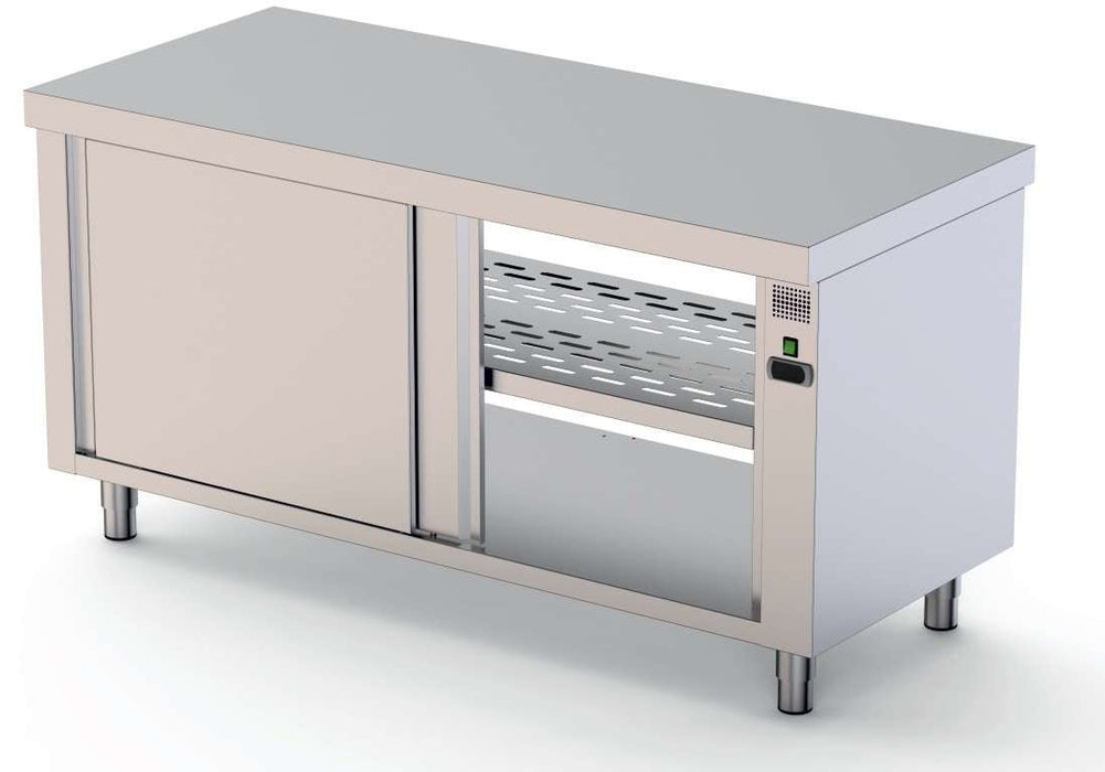 Mesa Caliente Acero Inoxidable Central Fondo 600 Con Puerta Corredera En Ambas Caras 1600x600x850h mm HFTC160160PT - FrigeriaHosteleria.com
