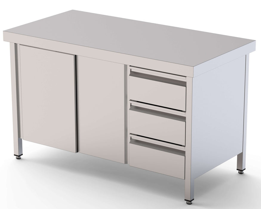 Mesa de Trabajo Acero Inoxidable Central Con Cajones a la Derecha 2200x700x850h mm WTC17022DDR - FrigeriaHosteleria.com
