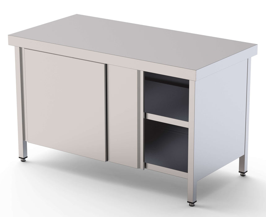 Mesa de Trabajo Acero inoxidable Central Con Puerta Corredera a 1 cara 2200x900x850h mm WTC190220SD - FrigeriaHosteleria.com