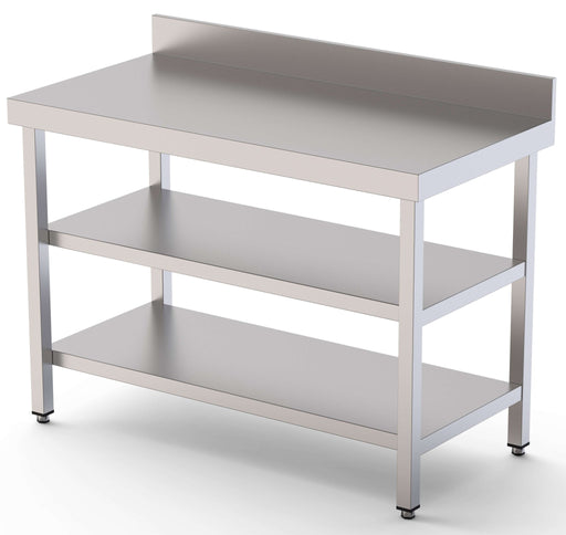 Mesa de Trabajo Acero inoxidable Mural Con 2 Estante 1400x700x850h mm WTW170140S2 - FrigeriaHosteleria.com