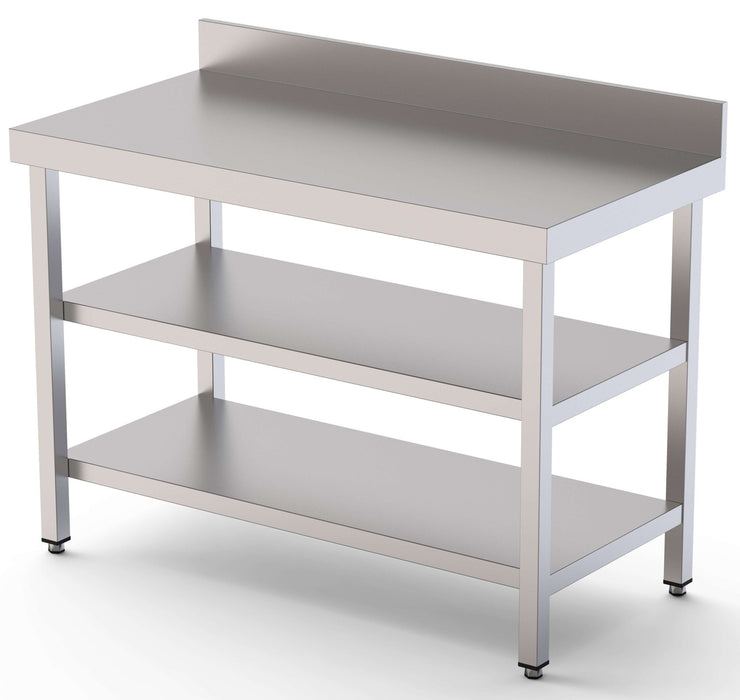 Mesa de Trabajo Acero inoxidable Mural Con 2 Estante 1600x550x850h mm WTW155160S2 - FrigeriaHosteleria.com